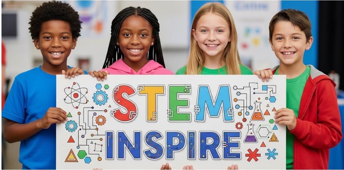 Students holding a STEM Inspire sign